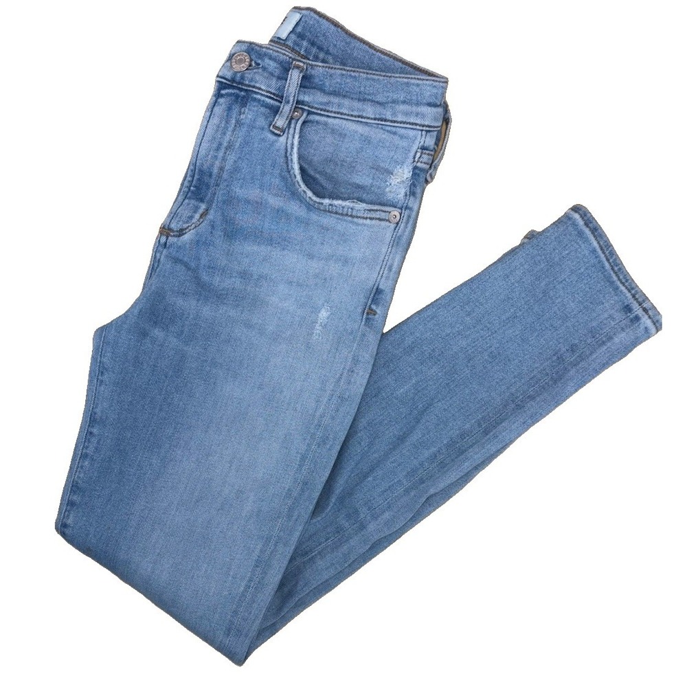 AGOLDE 28 Ankle Skinny Jeans Sophie Mid-Rise Stretch Light Wash Distressed
